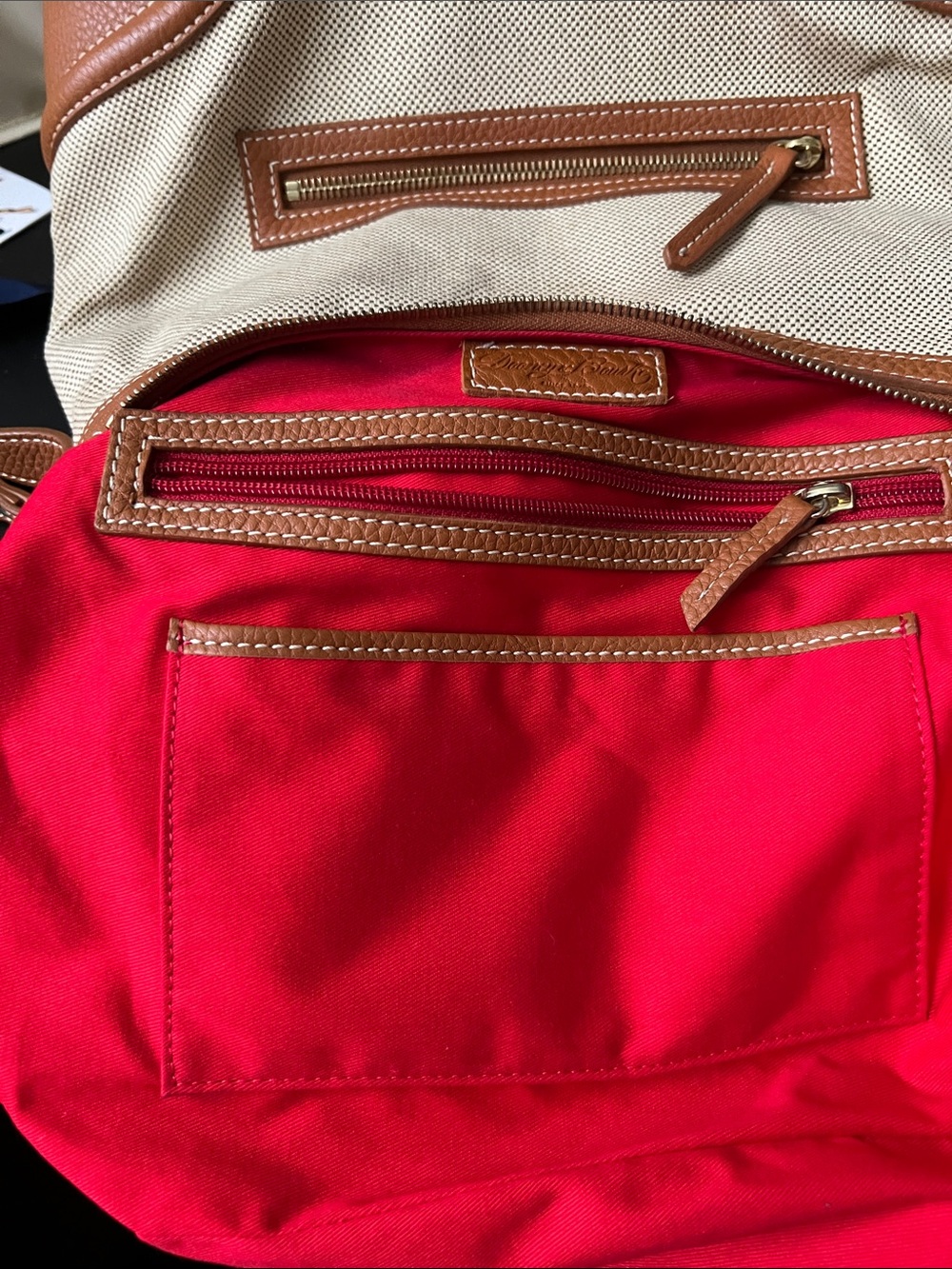 Dooney & Bourke Cream Canvas Shoulder Bag with Tan Leather Trim and Wristlet - Picture 6 of 15
